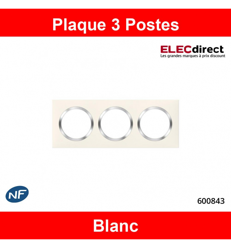 Legrand Dooxie Plaque de Finition carrée 3 poste finition blanc avec