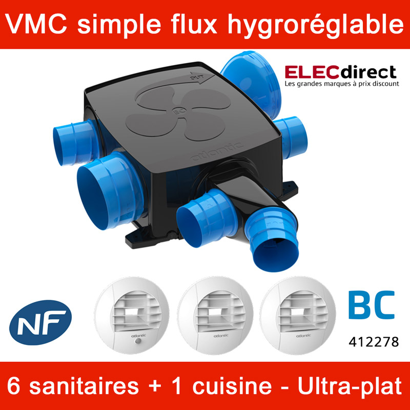 Kit VMC hygro Ecowatt et Haute Pression. Bouches piles - S&P  SYSTEMES DE VENTILATION 604611