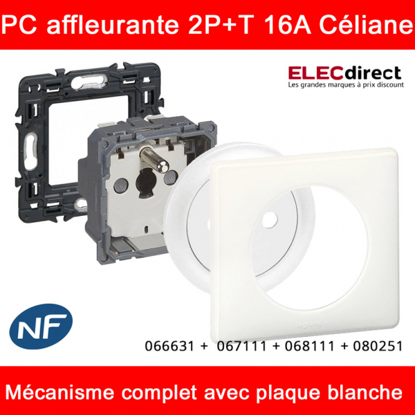 Legrand 068111 Enjoliveur Blanc Legrand Céliane - Prise de courant 2p+T  Surface