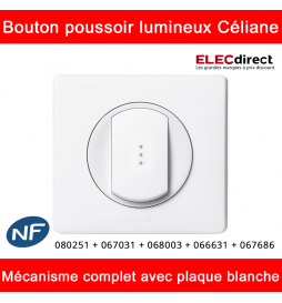 Legrand Céliane - Bouton poussoir à voyant lumineux complet blanc