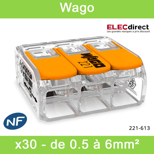WAGO - Boîte de 30 Bornes auto fils Souple / Rigide 3 x (0.5 à