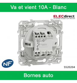 Schneider - Va et vient Odace - Blanc - 10A - 250V - Bornes auto - Réf : S520204