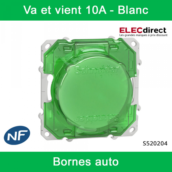 Schneider - Va et vient Odace - Blanc - 10A - 250V - Bornes auto - Réf : S520204