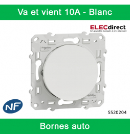 Schneider - Va et vient Odace - Blanc - 10A - 250V - Bornes auto - Réf : S520204