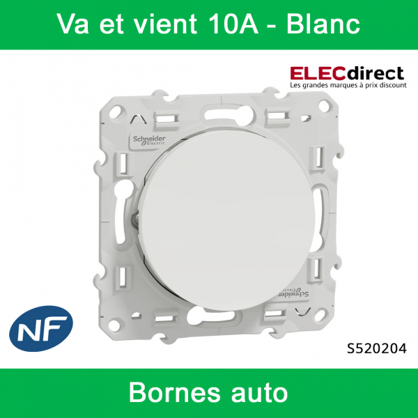 Schneider - Va et vient Odace - Blanc - 10A - 250V - Bornes auto - Réf : S520204