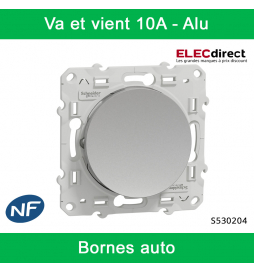 Schneider - Va et vient Odace - Alu - 10A - 250V - Bornes auto - Réf : S530204