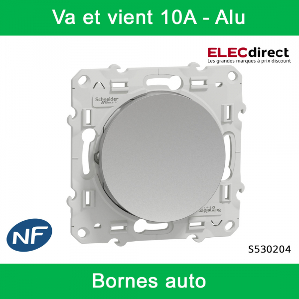 Schneider - Va et vient Odace - Alu - 10A - 250V - Bornes auto - Réf : S530204