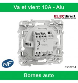 Schneider - Va et vient Odace - Alu - 10A - 250V - Bornes auto - Réf : S530204