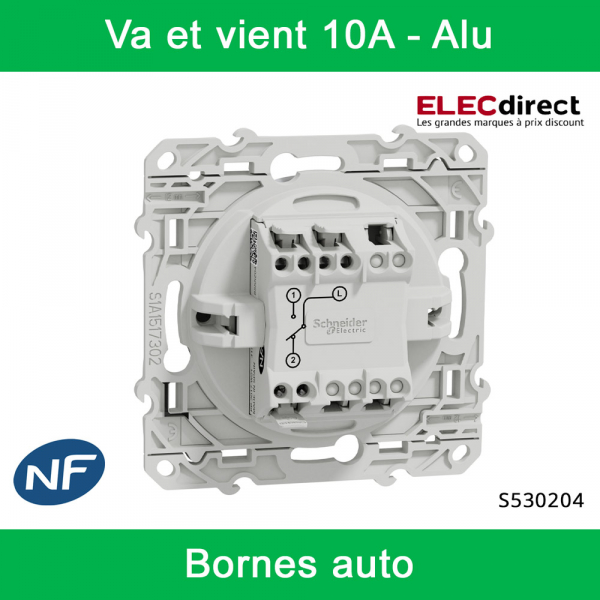 Schneider - Va et vient Odace - Alu - 10A - 250V - Bornes auto - Réf : S530204