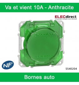 Schneider - Va et vient Odace - Anthracite - 10A - 250V - Bornes auto - Réf : S540204