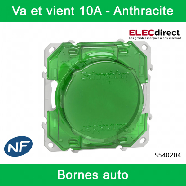 Schneider - Va et vient Odace - Anthracite - 10A - 250V - Bornes auto - Réf : S540204