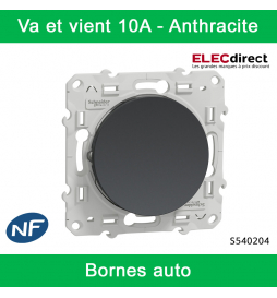 Schneider - Va et vient Odace - Anthracite - 10A - 250V - Bornes auto - Réf : S540204