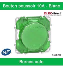 Schneider - Bouton poussoir Odace - Blanc - 10A - 250V - Bornes auto - Réf : S520206