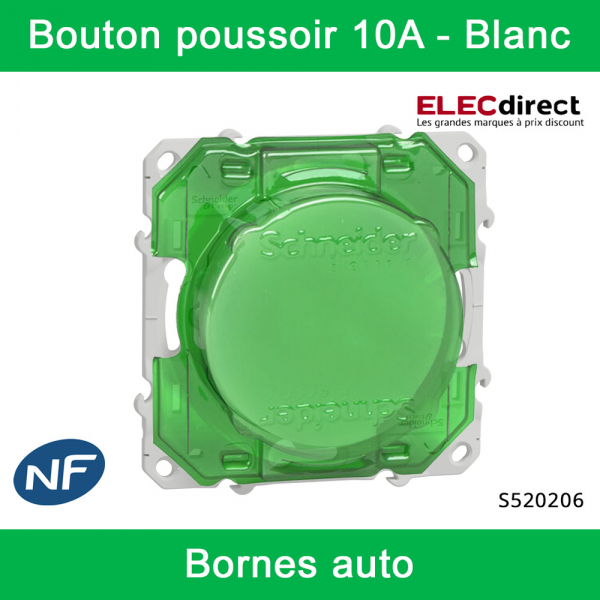 Schneider - Bouton poussoir Odace - Blanc - 10A - 250V - Bornes auto - Réf : S520206