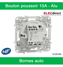 Schneider - Bouton poussoir Odace - Alu - 10A - 250V - Bornes auto - Réf : S530206