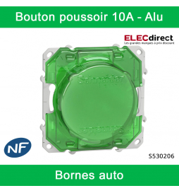 Schneider - Bouton poussoir Odace - Alu - 10A - 250V - Bornes auto - Réf : S530206