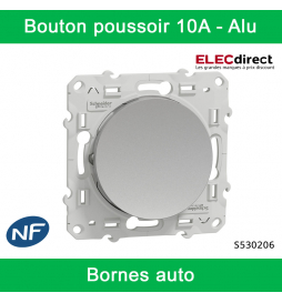 Schneider - Bouton poussoir Odace - Alu - 10A - 250V - Bornes auto - Réf : S530206