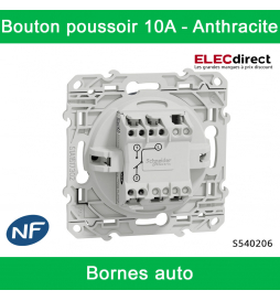 Schneider - Bouton poussoir Odace - Anthracite - 10A - 250V - Bornes auto - Réf : S540206