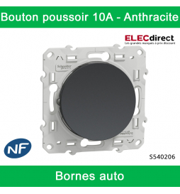 Schneider - Bouton poussoir Odace - Anthracite - 10A - 250V - Bornes auto - Réf : S540206