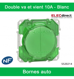 Schneider - Interrupteur double va et vient Odace - Blanc - 10A - 250V - Bornes auto - Réf : S520214