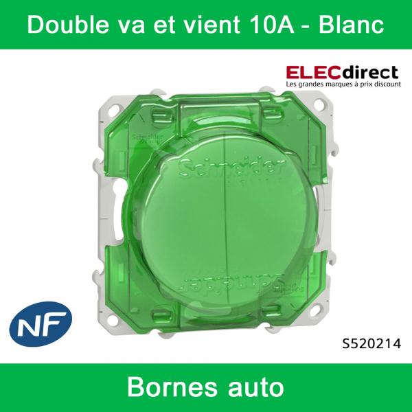 Schneider - Interrupteur double va et vient Odace - Blanc - 10A - 250V - Bornes auto - Réf : S520214