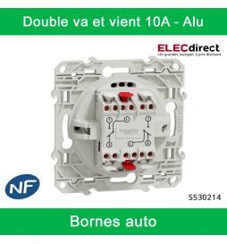 Schneider - Interrupteur double va et vient Odace - Alu - 10A - 250V - Bornes auto - Réf : S530214