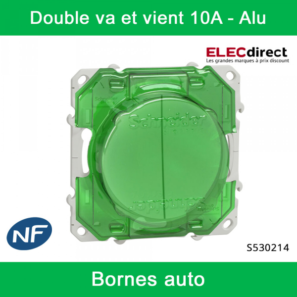 Schneider - Interrupteur double va et vient Odace - Alu - 10A - 250V - Bornes auto - Réf : S530214