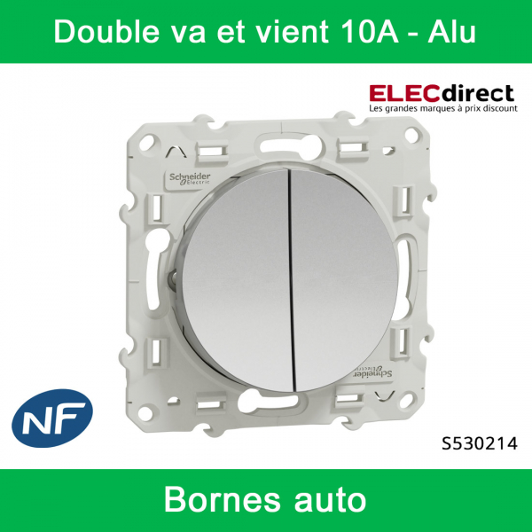 Schneider - Interrupteur double va et vient Odace - Alu - 10A - 250V - Bornes auto - Réf : S530214