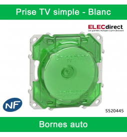 Schneider - Prise simple TV Odace - Blanc - Antenne - Bornes auto - Réf : S520445