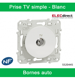 Schneider - Prise simple TV Odace - Blanc - Antenne - Bornes auto - Réf : S520445