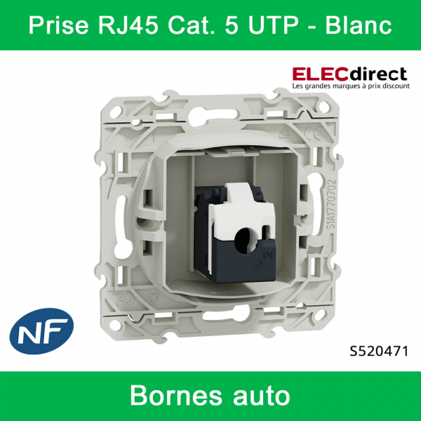 Schneider - Prise RJ45 Grade 1 Odace - Blanc - Catégorie 5 UTP - Téléphone - Bornes auto - Réf : S520471