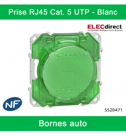 Schneider - Prise RJ45 Grade 1 Odace - Blanc - Catégorie 5 UTP - Téléphone - Bornes auto - Réf : S520471