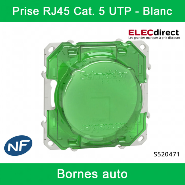 Schneider - Prise RJ45 Grade 1 Odace - Blanc - Catégorie 5 UTP - Téléphone - Bornes auto - Réf : S520471