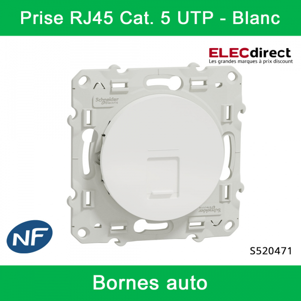 Schneider - Prise RJ45 Grade 1 Odace - Blanc - Catégorie 5 UTP - Téléphone - Bornes auto - Réf : S520471