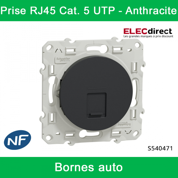 Schneider - Prise RJ45 Grade 1 Odace - Anthracite - Catégorie 5 UTP - Téléphone - Bornes auto - Réf : S540471