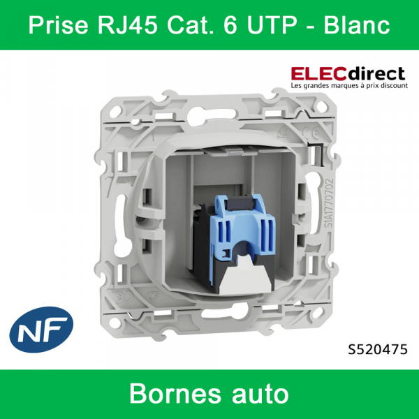 Schneider - Prise RJ45 Grade 1 Odace - Blanc - Catégorie 6 UTP - Multimédia - IDC - Réf : S520475