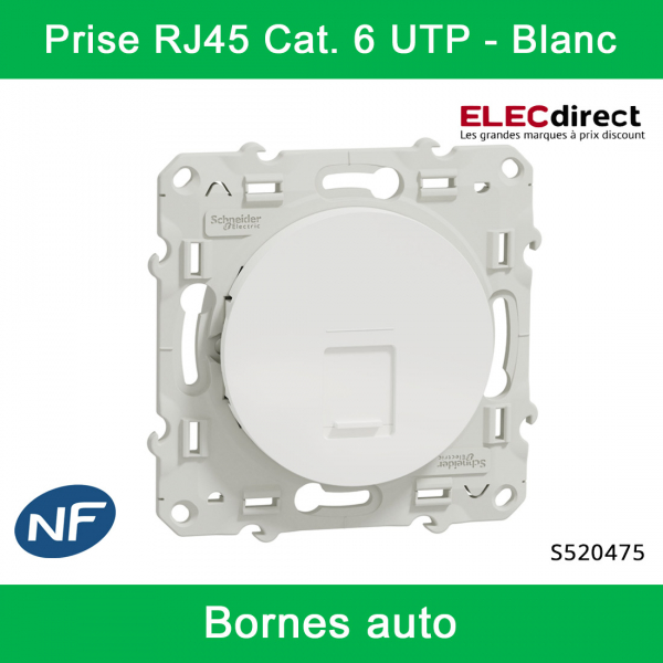 Schneider - Prise RJ45 Grade 1 Odace - Blanc - Catégorie 6 UTP - Multimédia - IDC - Réf : S520475