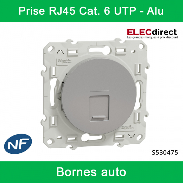 Schneider - Prise RJ45 Grade 1 Odace - Alu - Catégorie 6 UTP - Multimédia - IDC - Réf : S530475