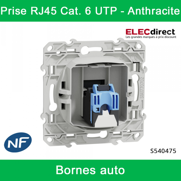 Schneider - Prise RJ45 Grade 1 Odace - Anthracite - Catégorie 6 UTP - Multimédia - IDC - Réf : S540475