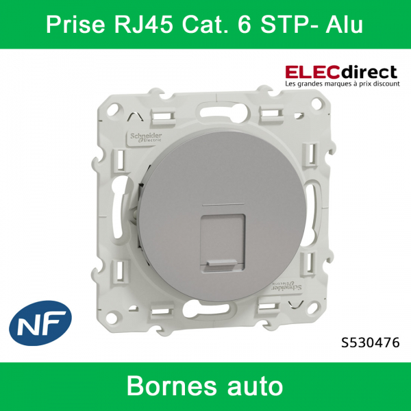 Schneider - Prise RJ45 Grade 3 Odace - Alu - Catégorie 6 STP - Multimédia - IDC - Réf : S530476