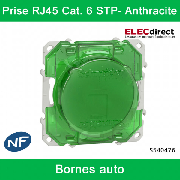 Schneider - Prise RJ45 Grade 3 Odace - Anthracite - Catégorie 6 STP - Multimédia - IDC - Réf : S540476