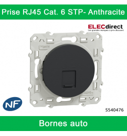 Schneider - Prise RJ45 Grade 3 Odace - Anthracite - Catégorie 6 STP - Multimédia - IDC - Réf : S540476