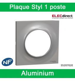 Schneider - Plaque Styl Odace - 1 poste - Alu - Réf : S520702E