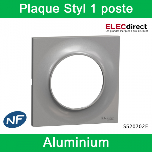 Schneider - Plaque Styl Odace - 1 poste - Alu - Réf : S520702E