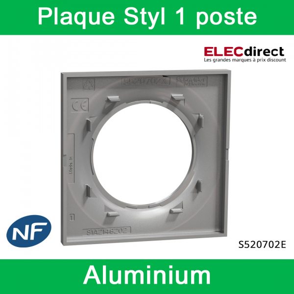 Schneider - Plaque Styl Odace - 1 poste - Alu - Réf : S520702E