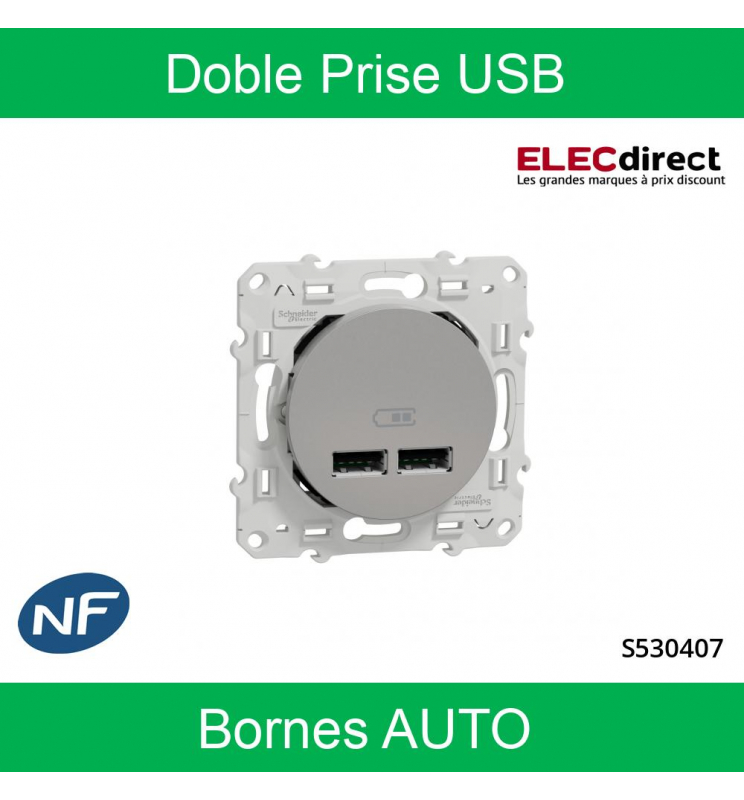 Prise électrique + 2 ports USB intégré - Boîtier saillie - 2.1 A Max - Blanc