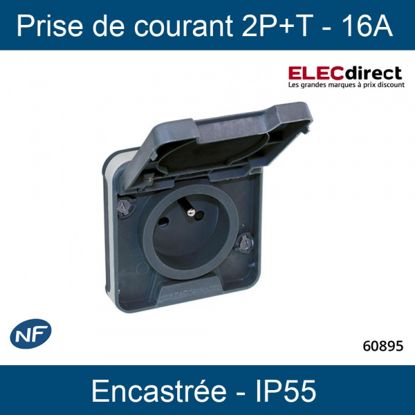 Eur'Ohm - OXXO - Prise de courant 2P+T - Étanche complet encastrée - Anthracite - IP55 - Réf : 60895