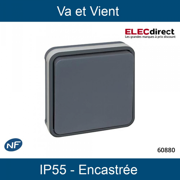 Eur'Ohm - OXXO - Interrupteur Va et Vient - Étanche complet encastré - Anthracite - IP55 - 60880