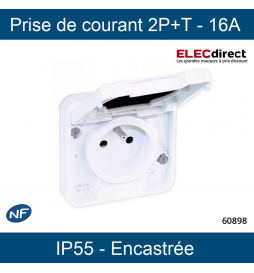 Eur'Ohm - OXXO - Prise de courant 2P+T - Étanche complet encastrée - Blanc - IP55 - Réf : 60898