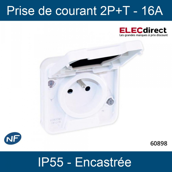 Eur'Ohm - OXXO - Prise de courant 2P+T - Étanche complet encastrée - Blanc - IP55 - Réf : 60898